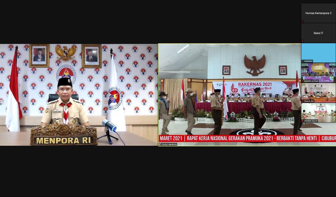 Menteri Pemuda dan Olahraga (Menpora) Zainudin Amali mengapresiasi Rapat Kerja Nasional (Rakernas) Gerakan Pramuka 2021 dilakukan dengan menerapkan protokol kesehatan. Rapat kerja yang berlangsung di Cibubur, Jakarta ini dilakukan secara tatap muka serta 