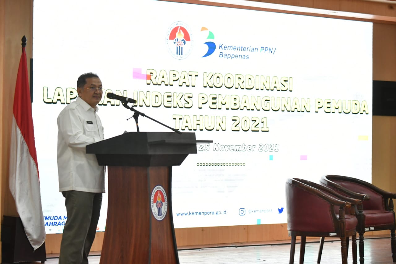Kementerian Pemuda dan Olahraga mengelar Rapat Koordinasi (Rakor)  Laporan Indeks Pembangunan Pemuda (IPP) Tahun 2021, Kamis (25/11) siang di Wisma Kemenpora. Rakor tersebut di buka langsung  Plt. Sesmenpora Jonni Mardizal. (foto:rayki/kemenpora.go.id)