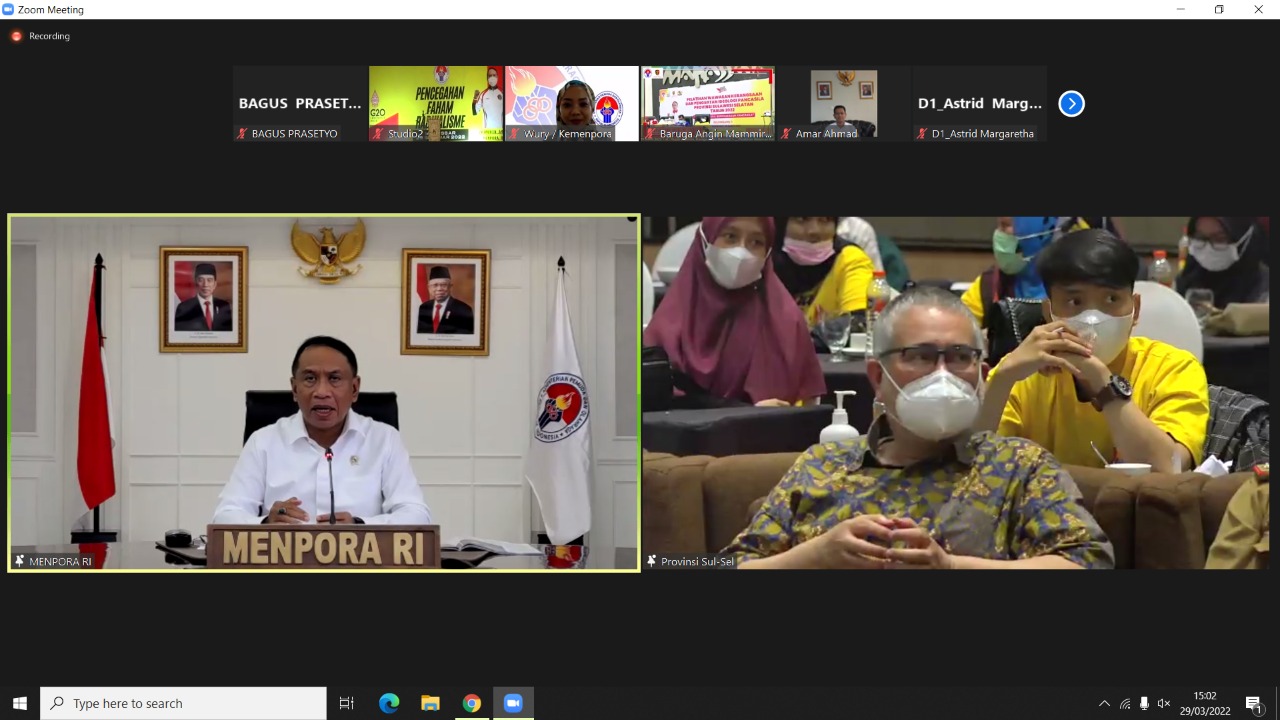 Menteri Pemuda dan Olahraga Republik Indonesia (Menpora RI) Zainudin Amali menginginkan Pelatihan Pencegahan Faham Radikalisme tahun 2022 memberikan dampak dan kemanfaatan ditengah masyarakat. Menpora Amali juga berpesan pentingnya penguatan ideologi bang