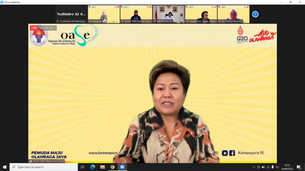 Wakil Ketua Bidang 3 Organisasi Aksi Solidaritas Era Kabinet Indonesia Maju (OASE-KIM) Maria Anna Johnny G Plate, menyampaikan terima kasih kepada Menteri Pemuda dan Olahraga Republik Indonesia (Menpora RI) Zainudin Amali atas dukungan terhadap kegiatan O