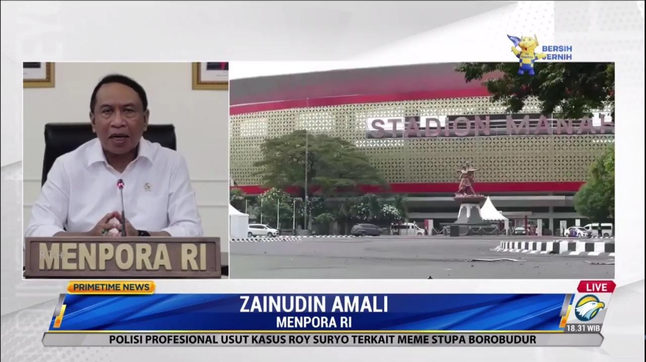 Menteri Pemuda dan Olahraga (Menpora) Republik Indonesia Zainudin Amali menjadi narasumber Metro TV, Selasa (28/6) malam. Dikatakan olehnya, Indonesia telah siap menjadi tuan rumah gelaran pesta olahraga Asean Para Games (APG) 2022.(foto:egan/kemenpora.go