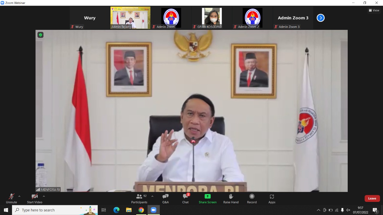 Menteri Pemuda dan Olahraga Republik Indonesia (Menpora RI), Zainudin Amali membuka kegiatan Kuliah Kewirausahaan Pemuda  yang diselenggarakan Kemenpora RI bersama Institur Bisnis dan Informatika (IBI) Kosgoro 1957 secara virtual, Kamis  (7/7 ) pagi. (fot