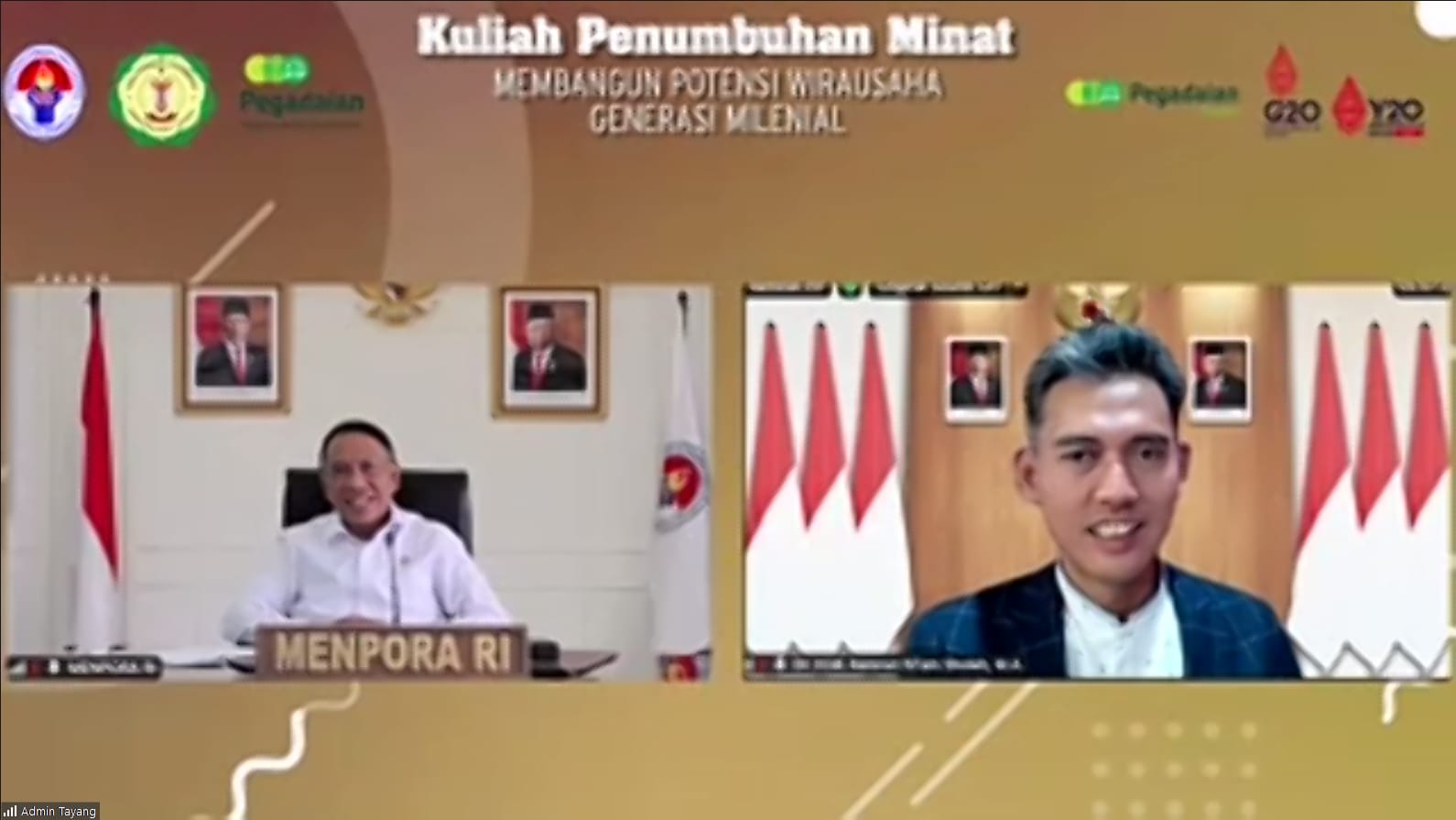 Menteri Pemuda dan Olahraga Republik Indonesia (Menpora RI), Zainudin Amali membuka kegiatan Kuliah  Penumbuhan Minat dengan tema Membangun Potensi Wirausaha Generasi Milenial secara virtual dari Kemenpora, Kamis (21/7). Kegiatan ini kerjasama antara Keme