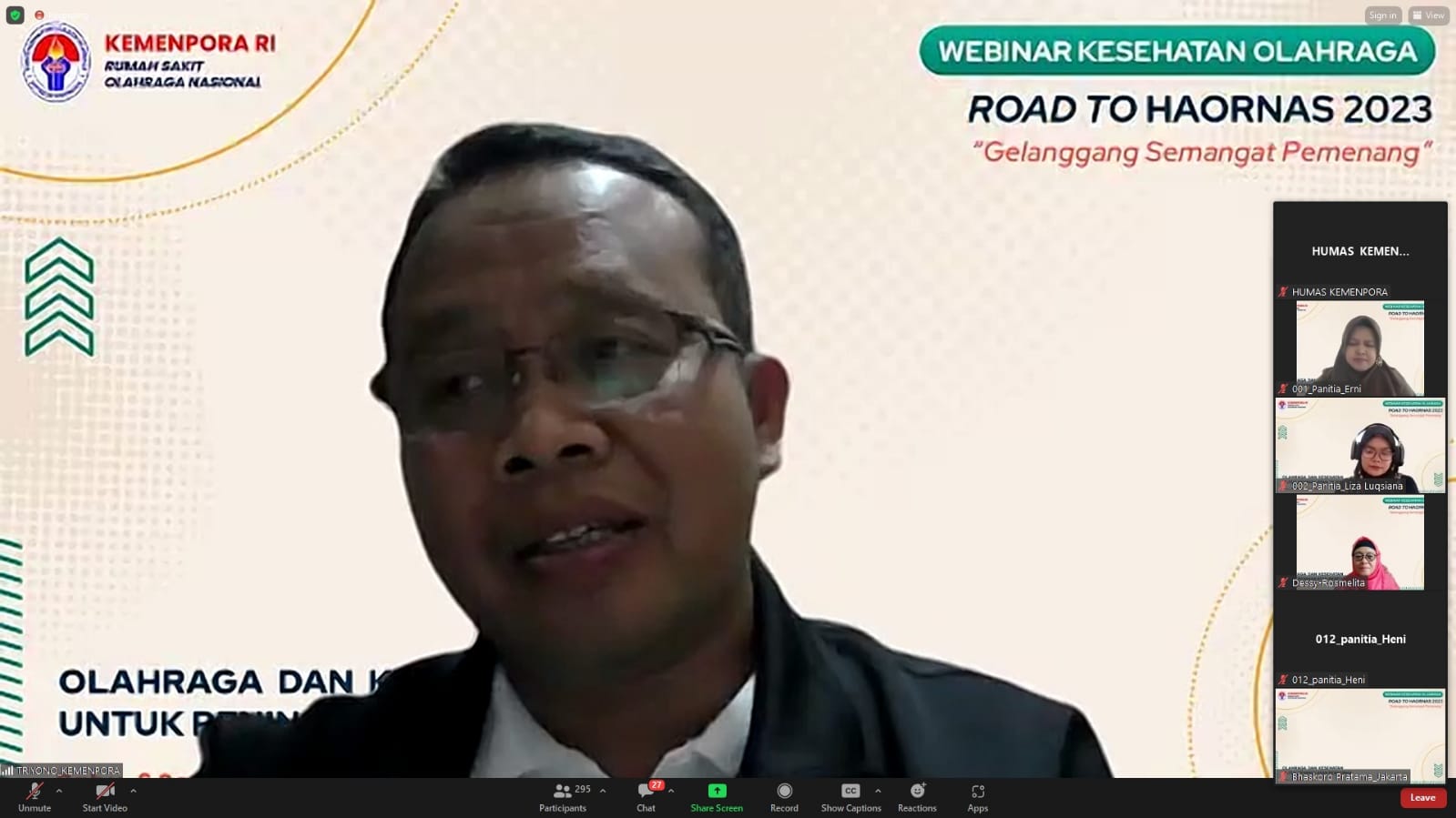 Kepala Biro Humas dan Umum Triyono membuka Webinar Kesehatan Olahraga Road to Hari Olahraga Nasional (Haornas) 2023 secara virtual dari Kemenpora,  Rabu (6/9) pagi.(foto:yayan/kemenpora.go.id)