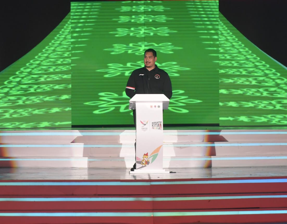 Menteri Pemuda dan Olahraga Republik Indonesia (Menpora RI) Dito Ariotedjo menyampaikan permintaan maaf atas kekurangan yang terjadi saat pelaksanaan Pekan Olahraga Nasional (PON) XXI Aceh-Sumatera Utara 2024.(foto:bagus/kemenpora.go.id)