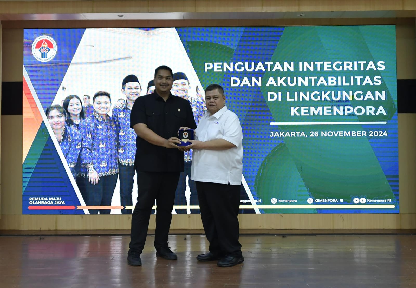 Dalam rangka penguatan integritas dan akuntabilitas, Kementerian Pemuda dan Olahraga Republik Indonesia (Kemenpora RI) menggelar pertemuan dengan Badan Pengawasan Keuangan dan Pembangunan (BPKP) yang dihadiri langsung oleh Plt. Kepala BPKP Muhammad Yusuf 