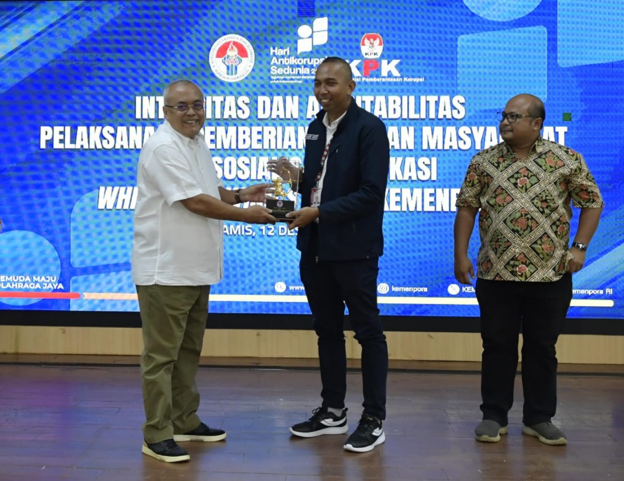 Masih dalam peringatan Hari Anti Korupsi Sedunia (Hakordia) tahun 2024, Kementerian Pemuda dan Olahraga Republik Indonesia menggelar acara Integritas dan Akuntabilitas Pelaksanaan Pemberian Bantuan Masyarakat dan Sosialisasi Aplikasi Whistleblowing System