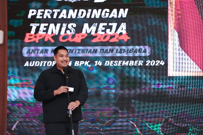 Menteri Pemuda dan Olahraga Republik Indonesia (Menpora RI), Dito Ariotedjo, menghadiri Pertandingan Tenis Meja Badan Pemeriksa Keuangan (BPK) Cup Antar Kementerian/Lembaga 2024 yang berlangsung di Auditorium BPK Gedung Tower Lantai 2, Gatot Subroto, Jaka