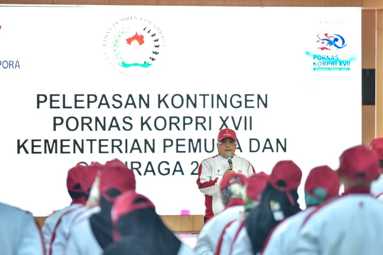 Sekretaris Kementerian Pemuda dan Olahraga Republik Indonesia (Sesmenpora RI), Gunawan Suswantoro, secara resmi melepas 193 kontingen Kementerian Pemuda dan Olahraga (Kemenpora) yang akan berlaga di ajang Pekan Olahraga Nasional (Pornas) Korpri XVII Tahun