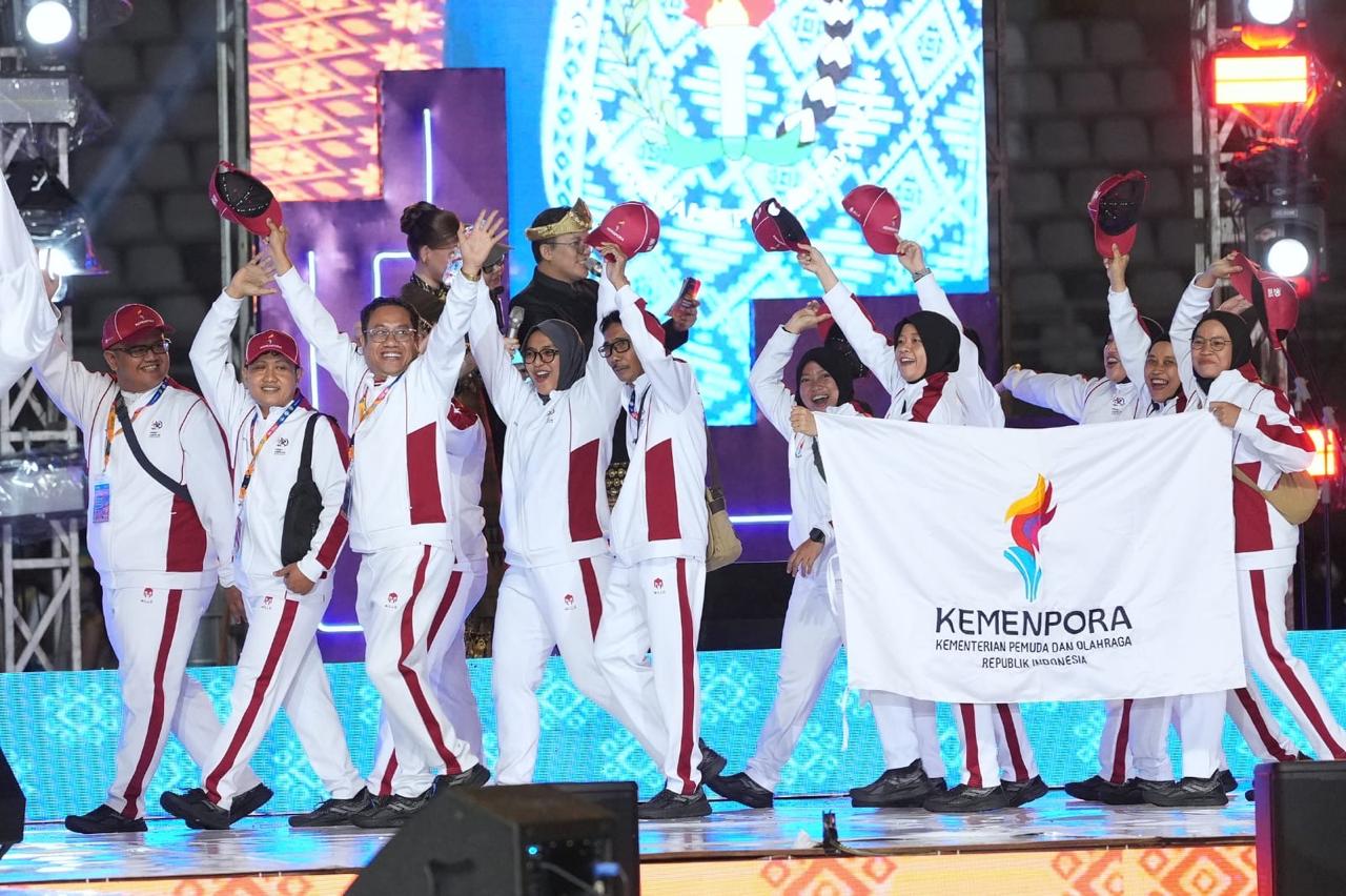 Pekan Olahraga Nasional (Pornas) XVII Korps Pegawai Republik Indonesia (Korpri) Tahun 2025 resmi dibuka oleh Wakil Menteri Pendayagunaan Aparatur Negara dan Reformasi Birokrasi (Wamen PANRB) Purwadi Arianto di Stadion Jakabaring Sport City, Palembang, Min